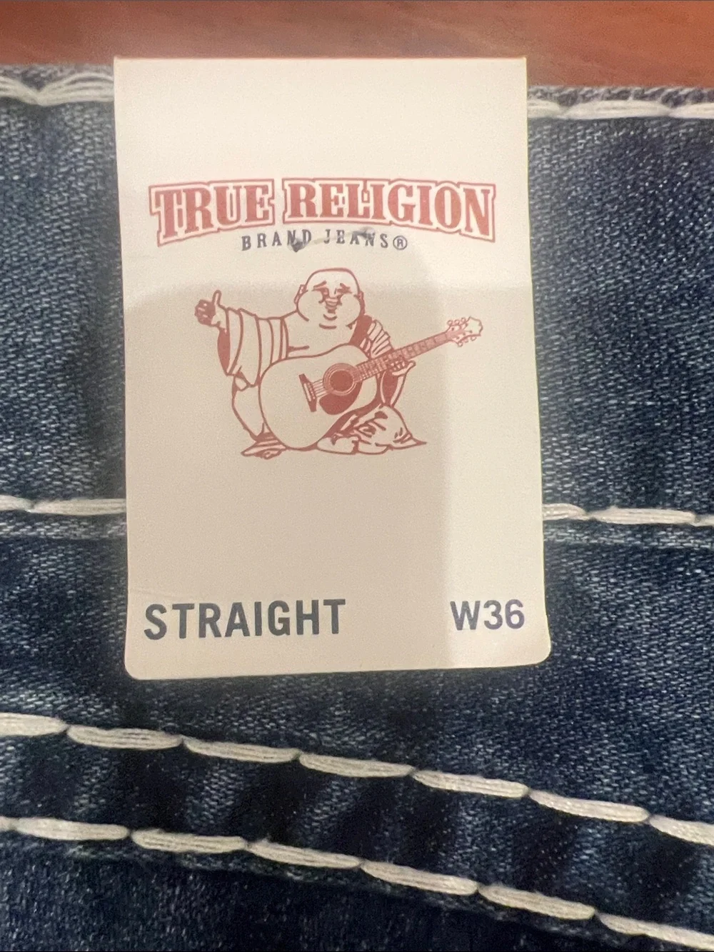 True Religion Ricky Straight Leg Dark Blue Denim Jeans with Contrast Stitching